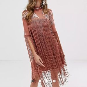 ASOS DESIGN NWOT mini dress with embroidery and fringe